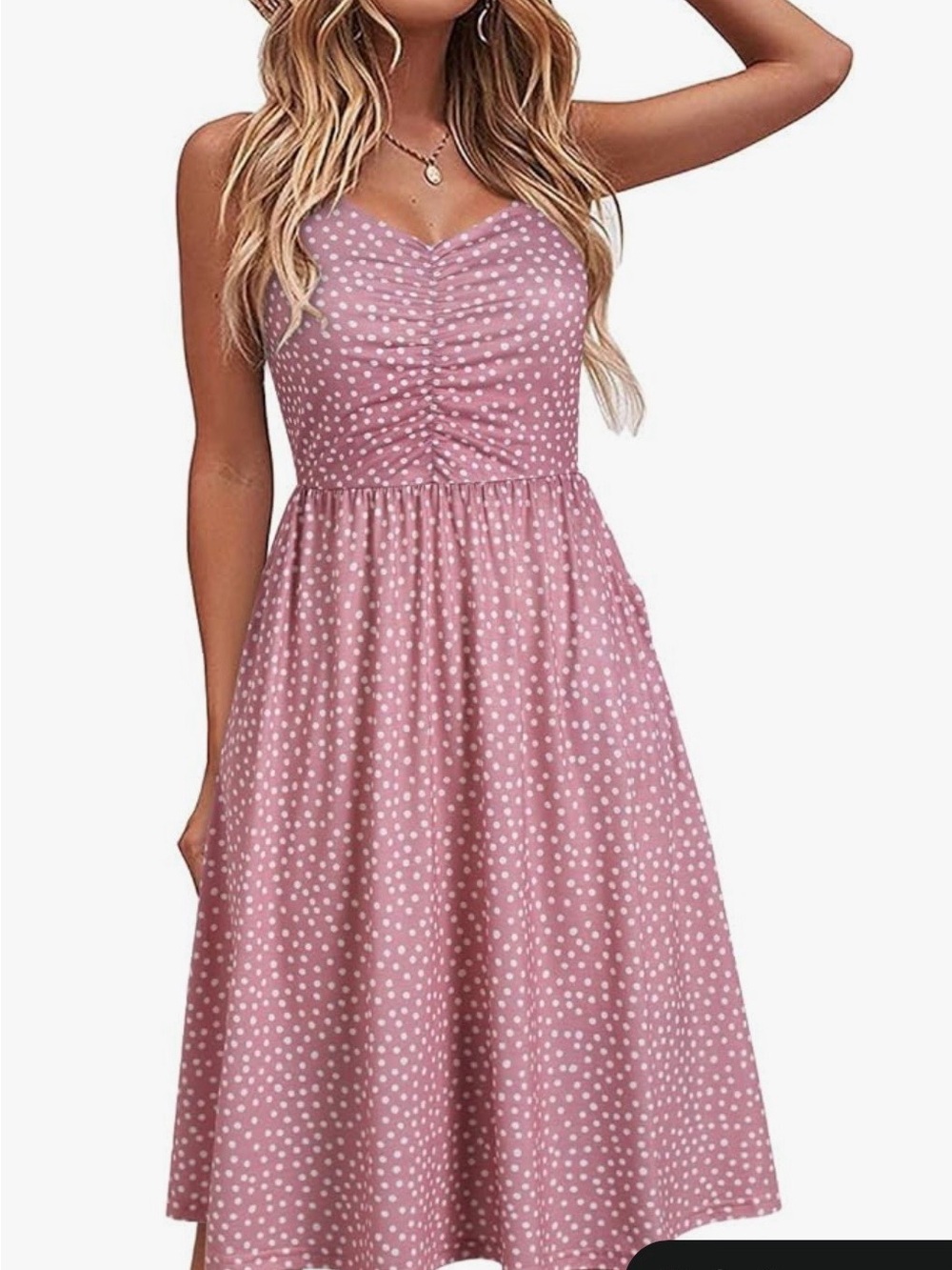 Sweetheart Neck Pink Polka Dot Midi Dress